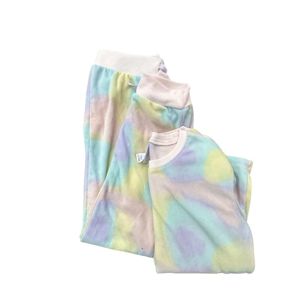 Lands’ End Fleece Girls Tie Dye Pajama Set M 10/12